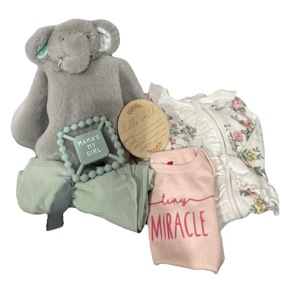 Baby‎ Girl Elephant Gift Basket, Baby Shower Infant Essentials For Newborn Girl